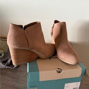 Toms Tan Ankle Booties with Stacked Heel